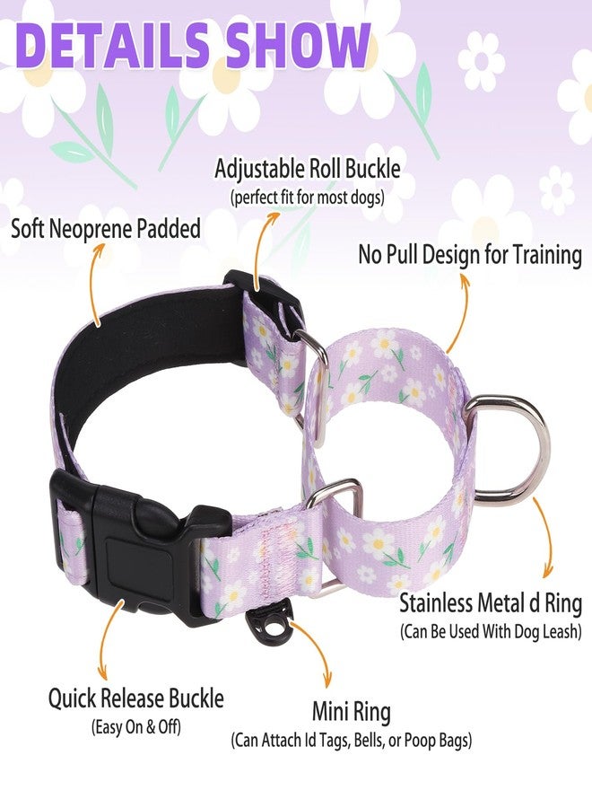 كولتيل طوق مارتينجال من كولتيل للكلاب، طوق نايلون مبطن ناعم شديد التحمل للكلاب الصغيرة والمتوسطة والكبيرة، طوق تدريب جرو عريض قابل للتعديل ومتين بدون شد، بتصميم منقوش، مناسب للذكور والإناث، بنفسجي متوسط - Image 3